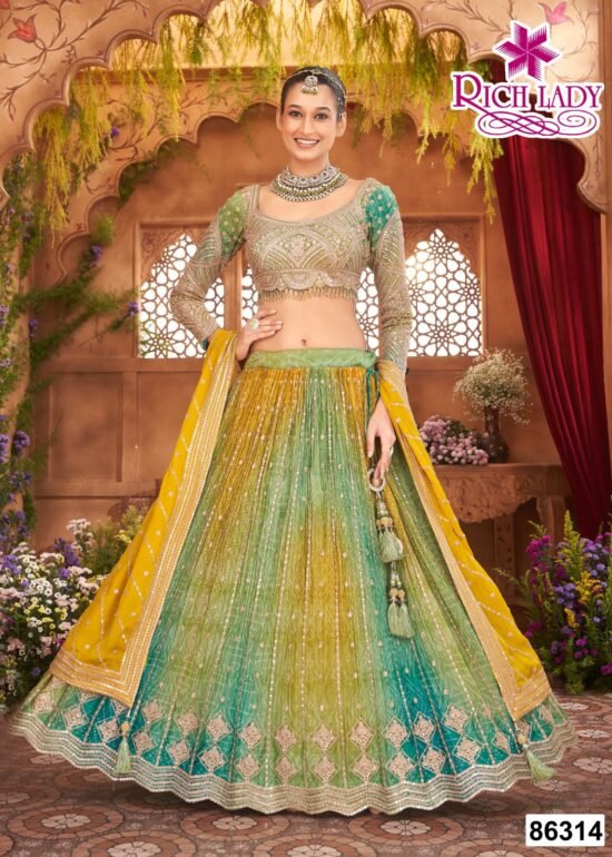 green & yellow ombre lehenga choli set