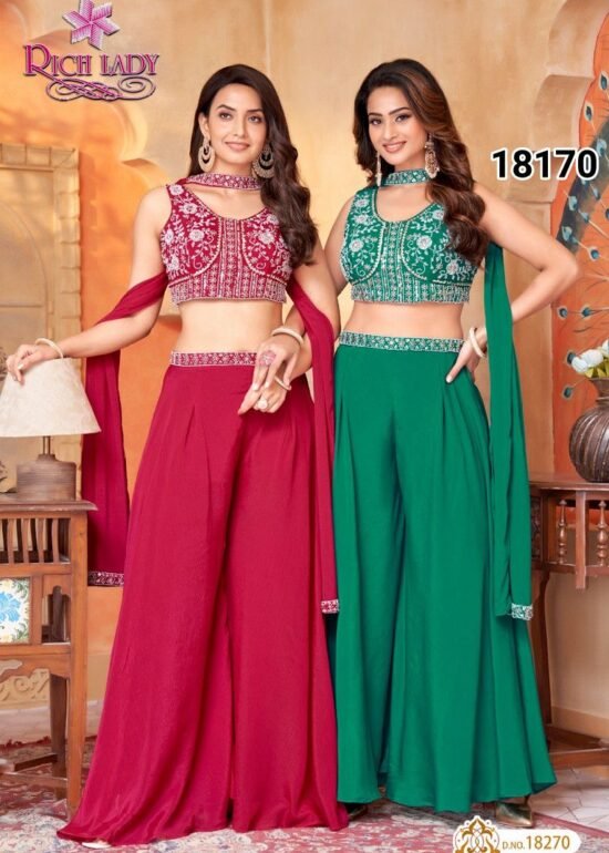 embroidered crop top with palazzo set